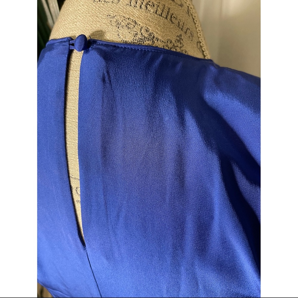 Vintage 1980s 100% Silk Cobalt Blue Peplum Short Sleeve Dress Size 8 - Picture 5 of 5